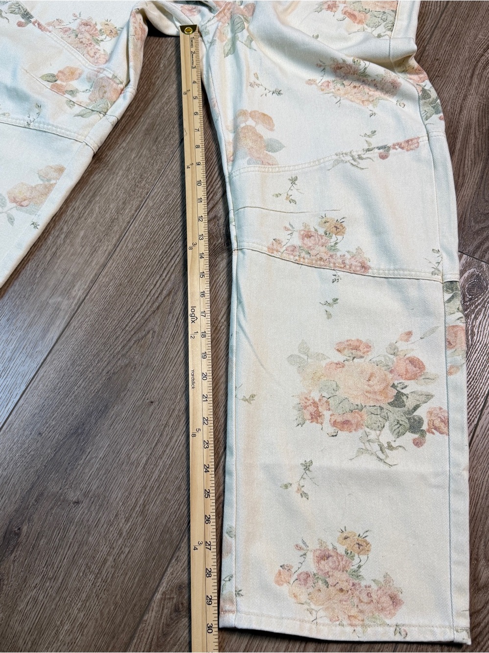 Cali 1850 Floral Cream Barrel Jeans Low Rise Printed Denim Boho Y2K 9/29 - Picture 9 of 10
